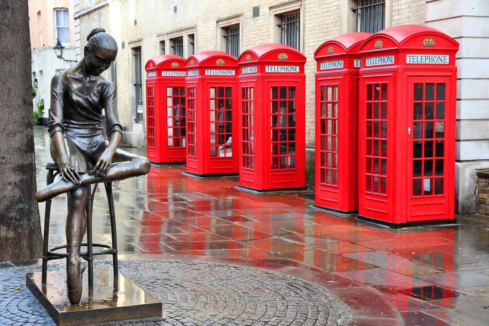 Ballerina Statue and phone boxes in Covent Garden