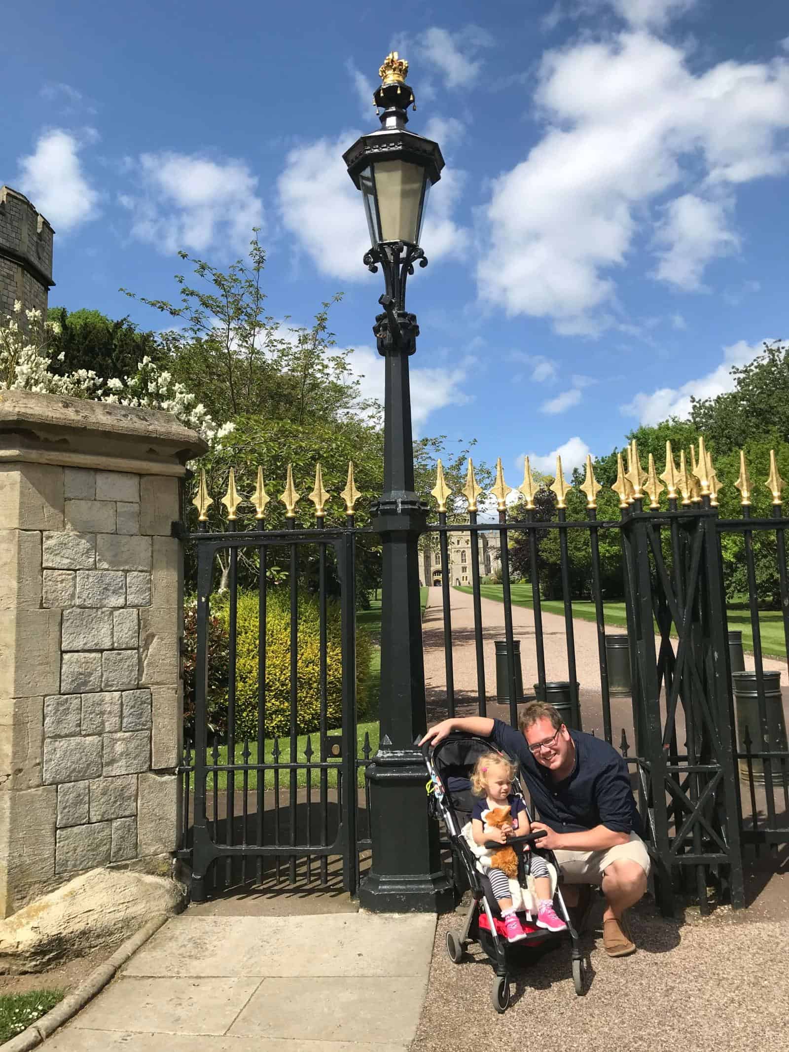 Toddler and dad in front of Windsor Castle