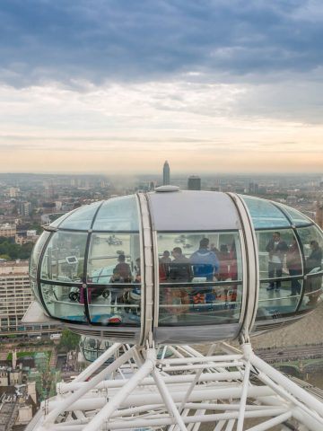 View of London eye pod with Big Ben in background