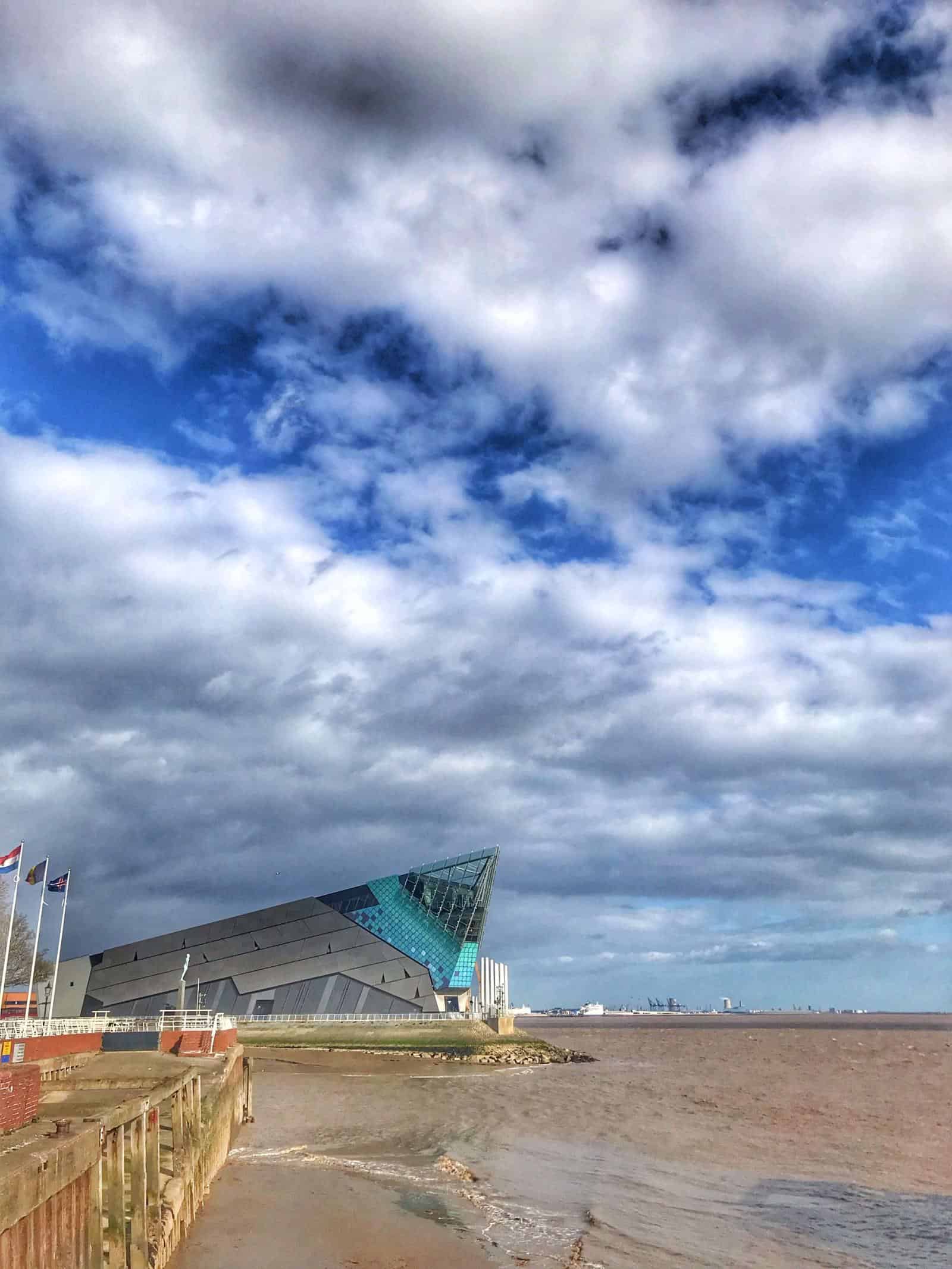 view across beach to aquarium in Hull