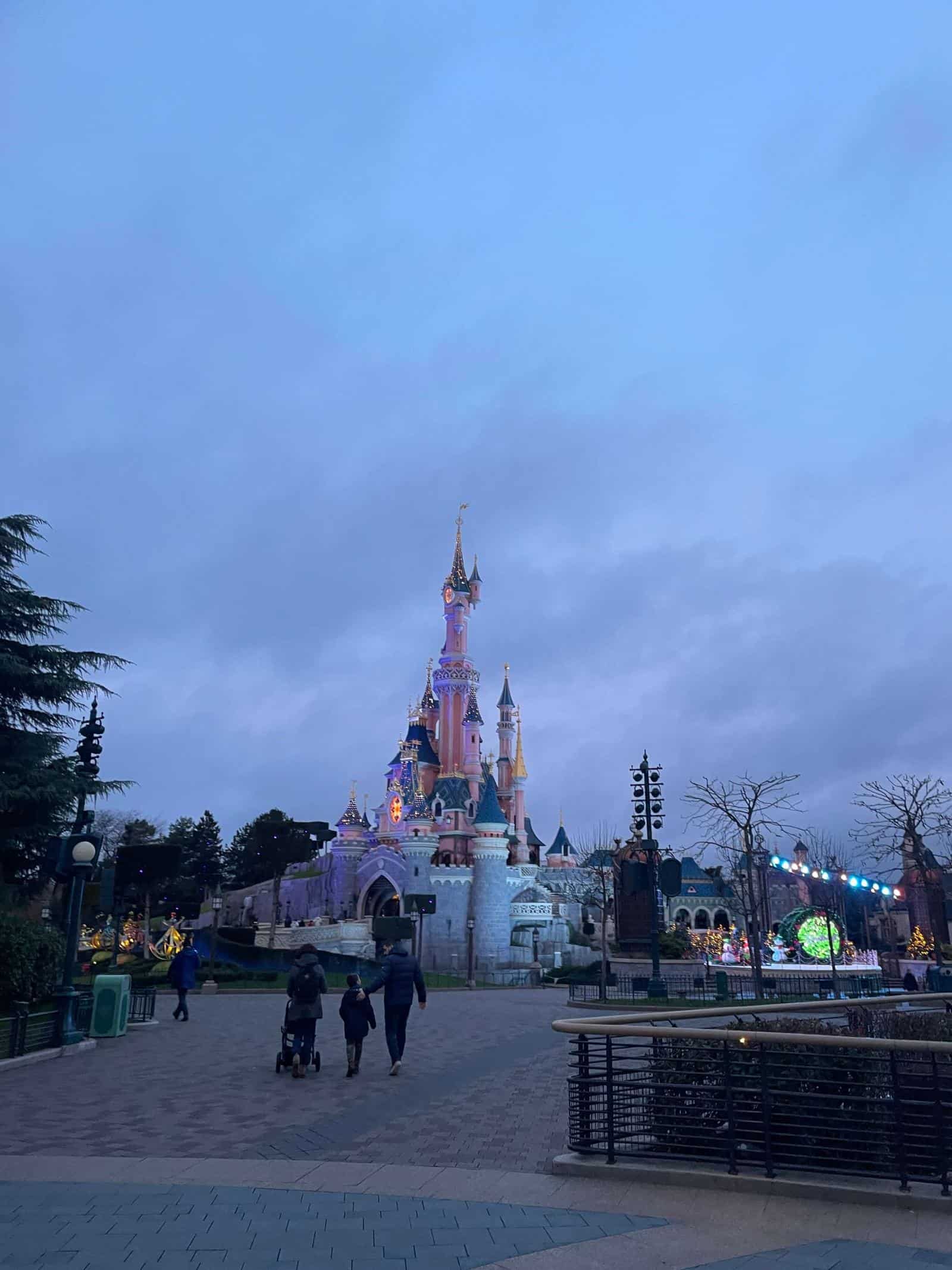 View of the castle at Disneyland Paris during Early Magic Hours