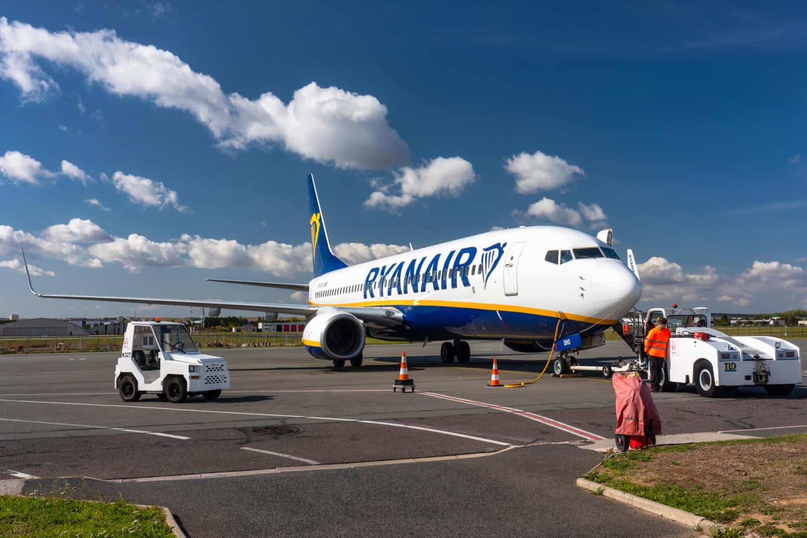 View of Ryanair plane on the tarmac at Beauvais Airport in Paris